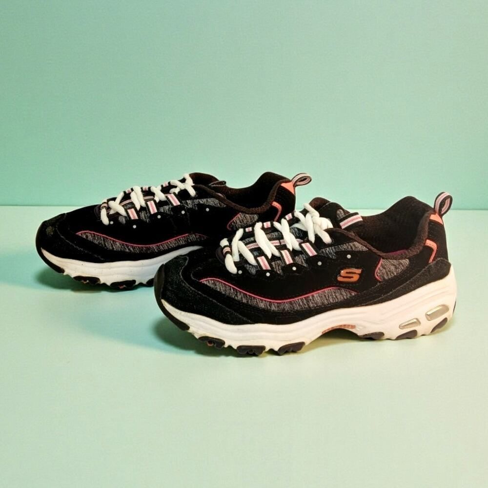 Skechers D'Lites Me Time Womens Black & Gray Athletic Sneakers - Size: 6.5